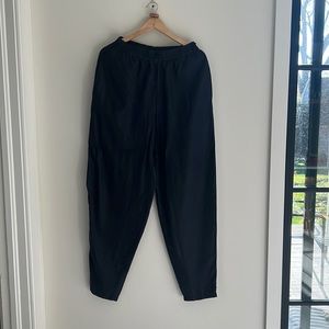 Unisex black silk parachute pants